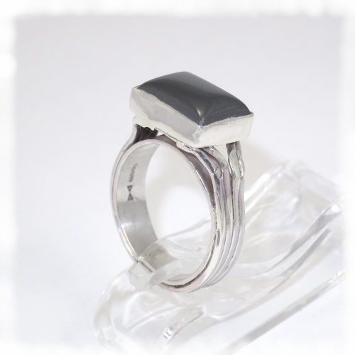Rectangular haematite on three wire sterling silver ring